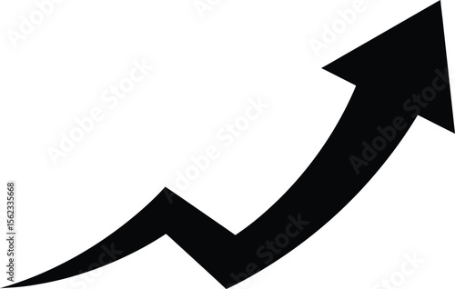 black upward arrow with a curved line, symbolizing growth and progress