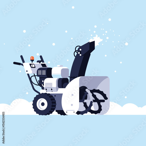 Snow blower machine with rotating front auger in vector design