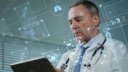 Doctors utilize artificial intelligence with augmented and virtual reality interfaces to diagnose diseases, review X-rays, and suggest treatments with advanced visualization tools.