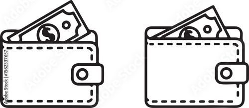 illustrations of wallets and money, along with recording and HD icons, suggesting content related to finance 
