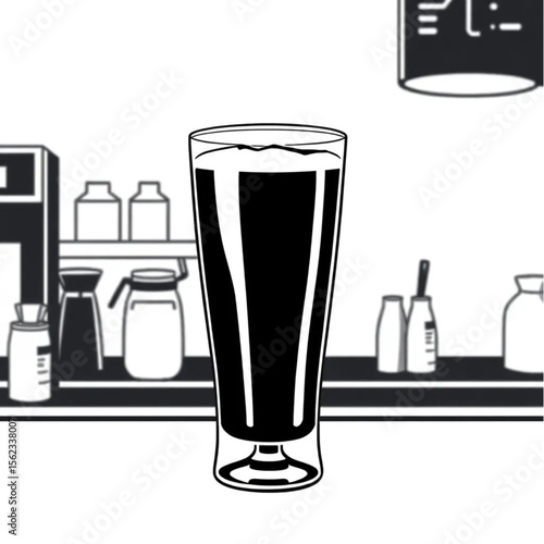 A glass of cold brew coffee on a café counter