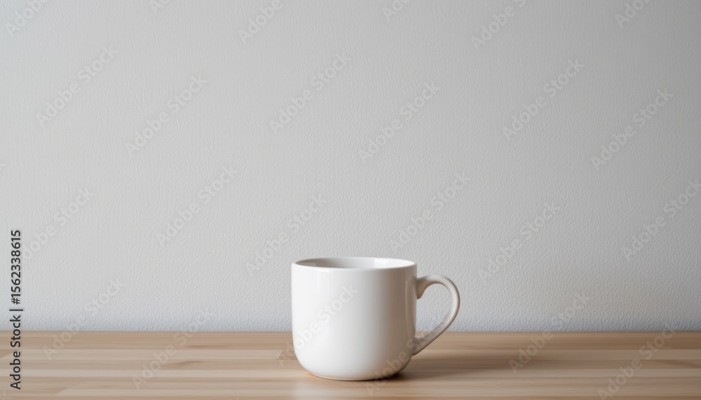 Obraz premium Designing a minimalist white ceramic mug cozy coffee shop product photography warm atmosphere close-up view