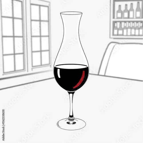 A glass decanter of red wine on a dining table