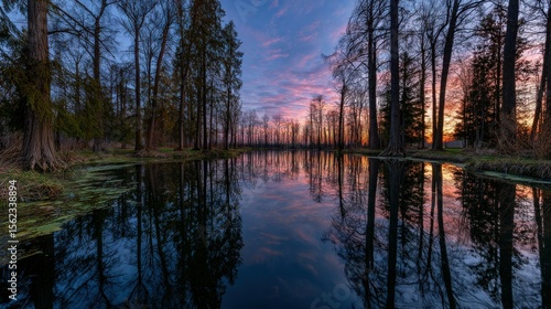 Wallpaper Mural Serene pond reflects colorful sky at sunset in the swamp Torontodigital.ca