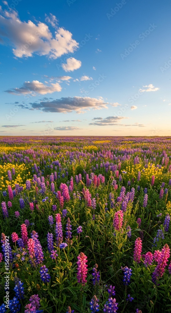 Fototapeta premium Vibrant Wildflower Field Under Blue Sky