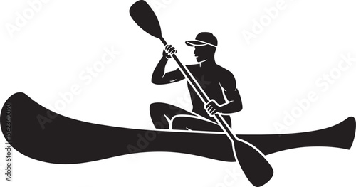  Serene Paddler Silhouette: Figure in a Canoe with a Paddle, Symbolizing Exploration and Water Sports