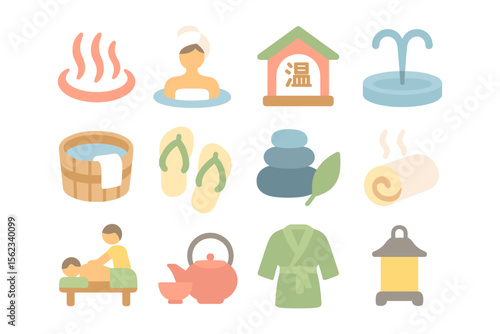 Spa and relaxation vector illustration - icons for wellness and self-care design in flat style