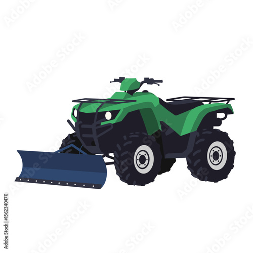Quad bike with front snow blade attachment in vector icon design