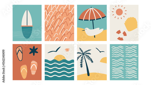 Eight Nautical Themed Summer Illustrations in Pastel Colors 2