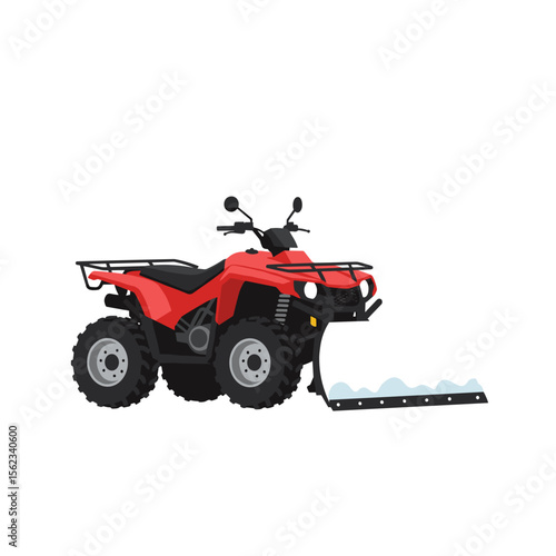 Quad bike with front snow blade in bold flat colors and minimal design