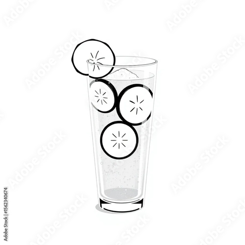 A glass of sparkling water with cucumber