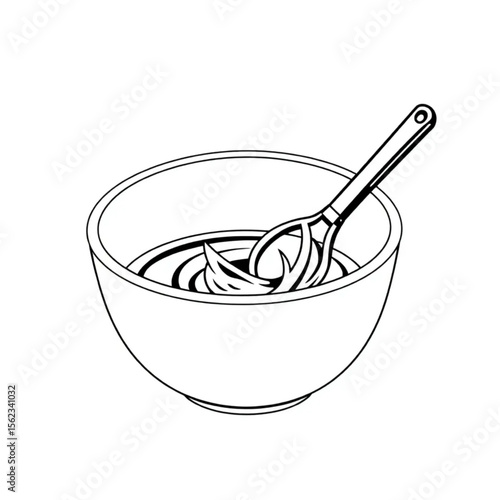 A ceramic mixing bowl with cake batter