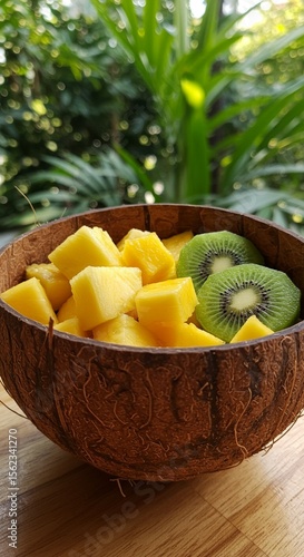 Tropical Fruit Salad in Coconut Bowl