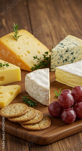 Gourmet Cheese Board with Grapes and Crackers