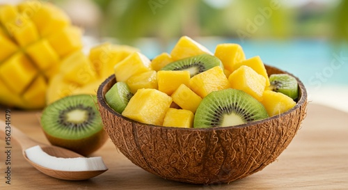 Tropical Fruit Salad in Coconut Bowl
