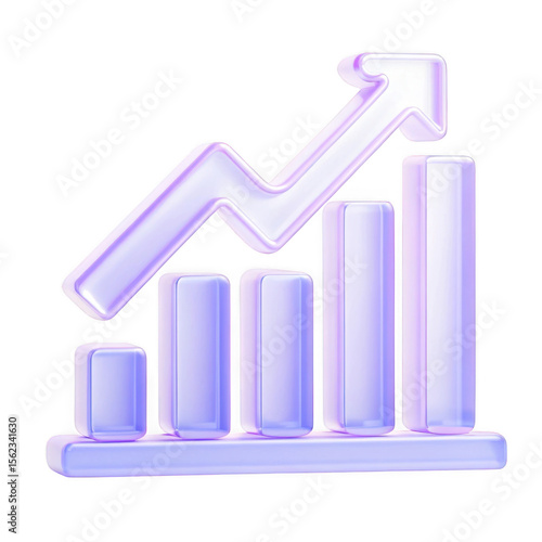 Glass bar chart with upward arrow isolated on transparent background
