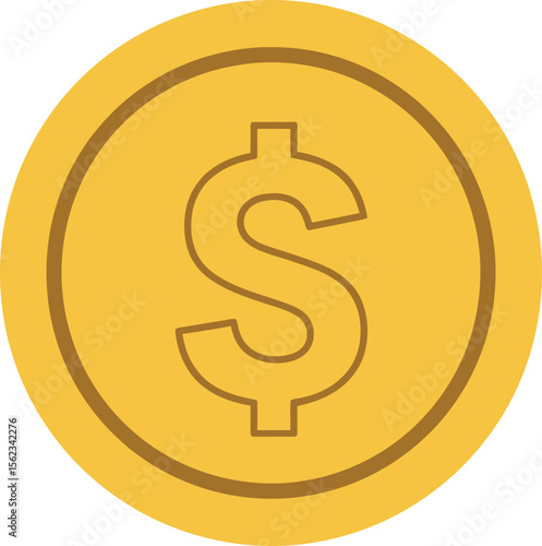 A gold colored coin with a dollar sign in the center