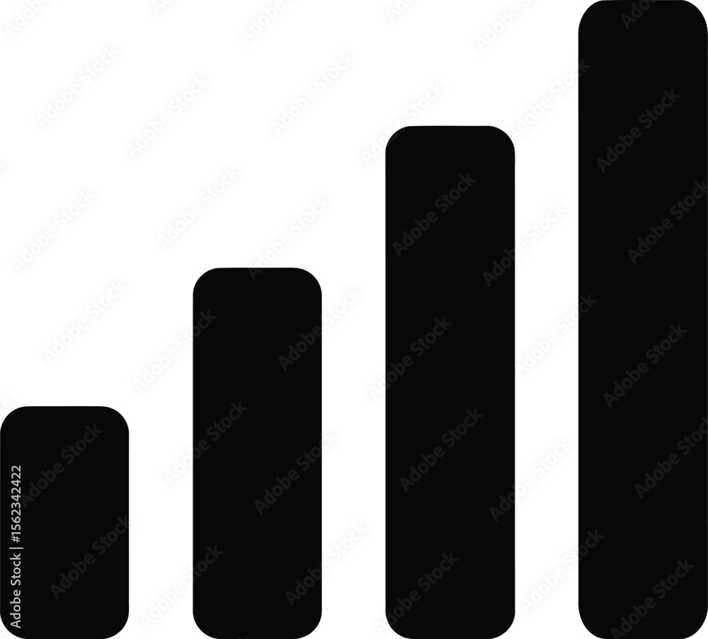 Four black bars representing increasing signal strength, isolated on white background Four black bars representing increasing signal strength, isolated on white background