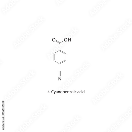4-Cyanobenzoic acid skeletal structure. Aromatic nitrile acid compound schematic illustration. Simple diagram, chemical formula.