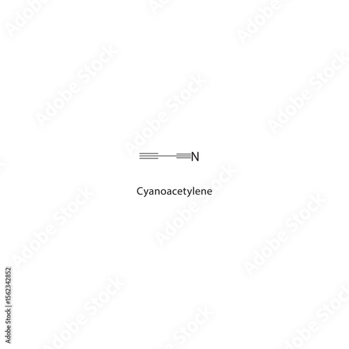 Cyanoacetylene skeletal structure. Nitrile alkyne compound schematic illustration. Simple diagram, chemical formula.