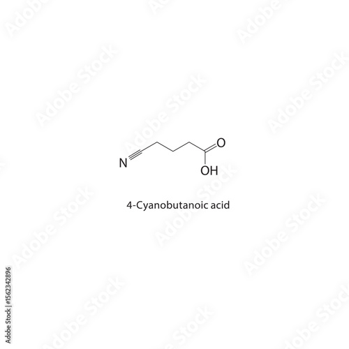 4-Cyanobutanoic acid skeletal structure. Aliphatic nitrile acid compound schematic illustration. Simple diagram, chemical formula.