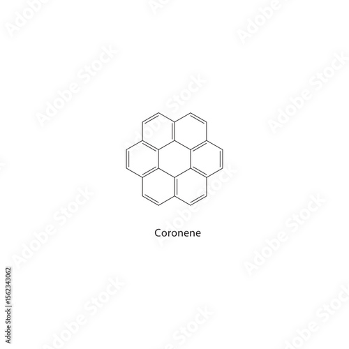 Coronene skeletal structure. Polycyclic aromatic hydrocarbon (PAH) compound schematic illustration. Simple diagram, chemical formula.