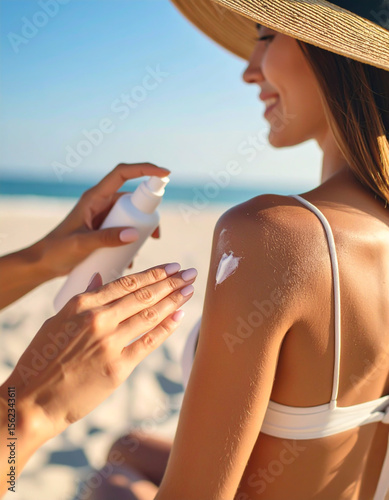 woman applying sunscreen