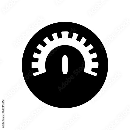 Minimalist black vector icon of a circular volume knob with arc-style indicators, representing audio control, sound settings, and user interface design.
