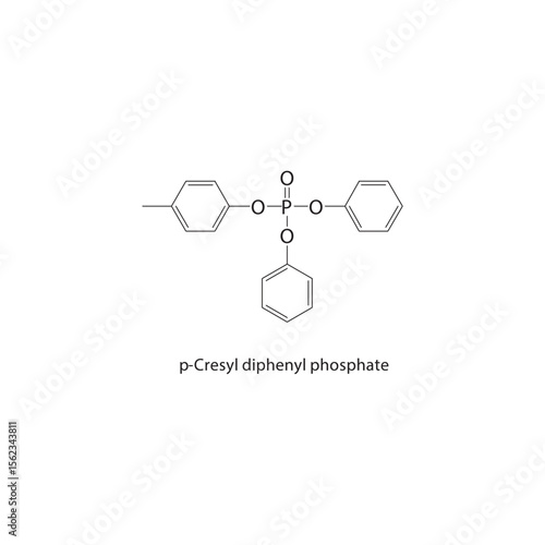 p-Cresyl diphenyl phosphate skeletal structure. Organophosphate compound schematic illustration. Simple diagram, chemical formula.