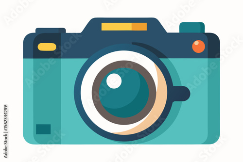 Modern flat design camera icon with teal and blue color scheme