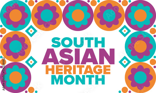 South Asian Heritage Month. Celebrate the diverse cultures and histories of South Asia. Traditional pattern. Creative art poster. Vector illustration