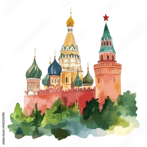 watercolor illustration of The Kremlin clipart isolated