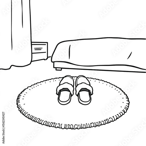 A pair of slippers on a bedroom rug