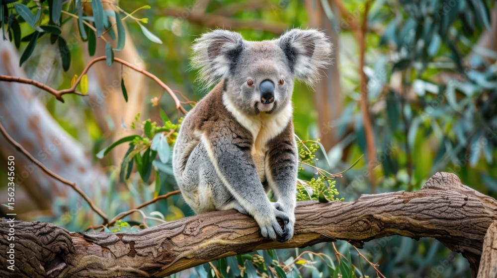Fototapeta premium Koala bear enjoying a quiet moment on a eucalyptus tree branch in the Australian forest