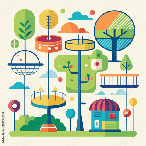 Frisbee Golf Course Elements Pack with Trees and Signs