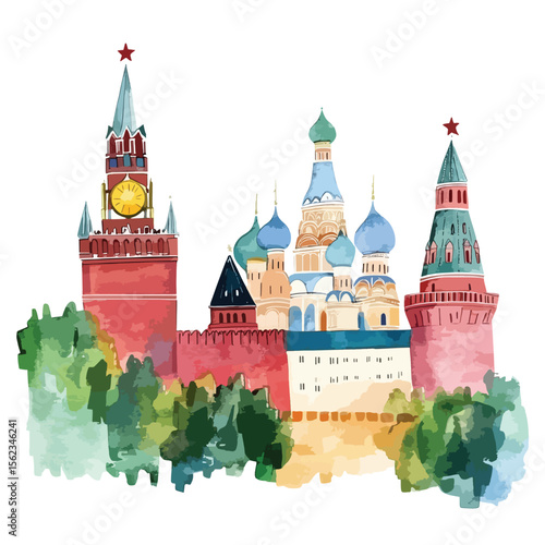 watercolor illustration of The Kremlin clipart isolated