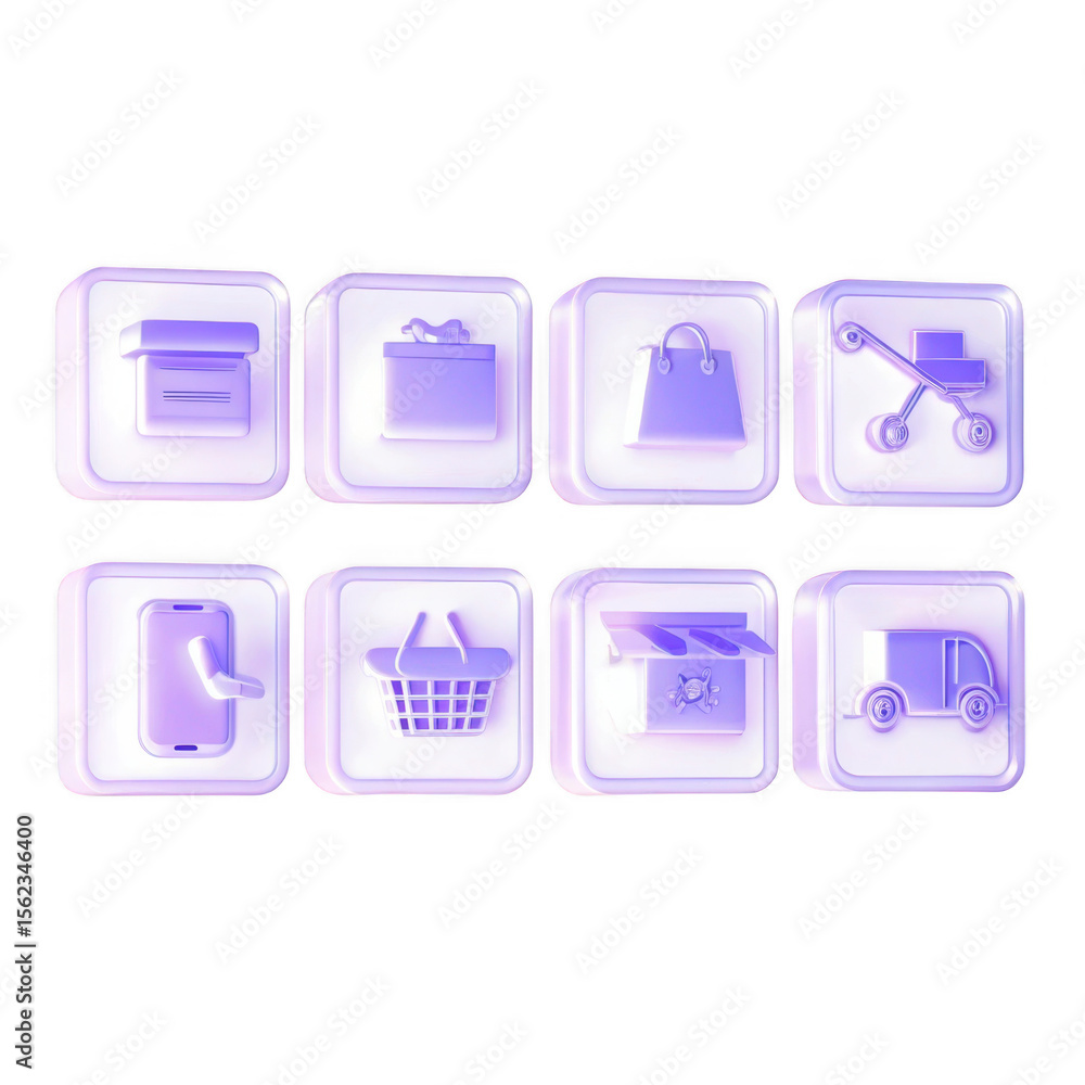 Glass icons for e commerce and shopping isolated on transparent background Glass icons for e commerce and shopping isolated on transparent background