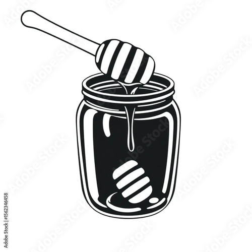 A wooden honey dipper in a jar