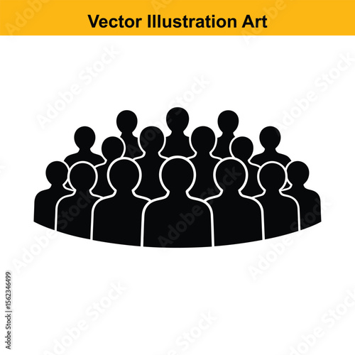 Vector art of silhouette of a large group of people isolated on white background