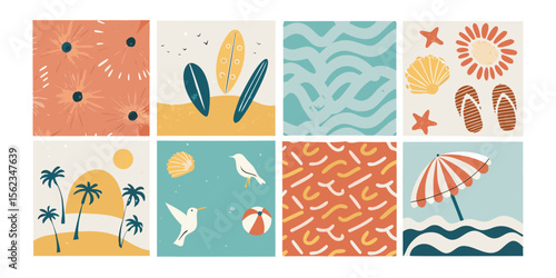 Summer Naive Art Bundle: Beach Scenes, Patterns, and Coastal Elements