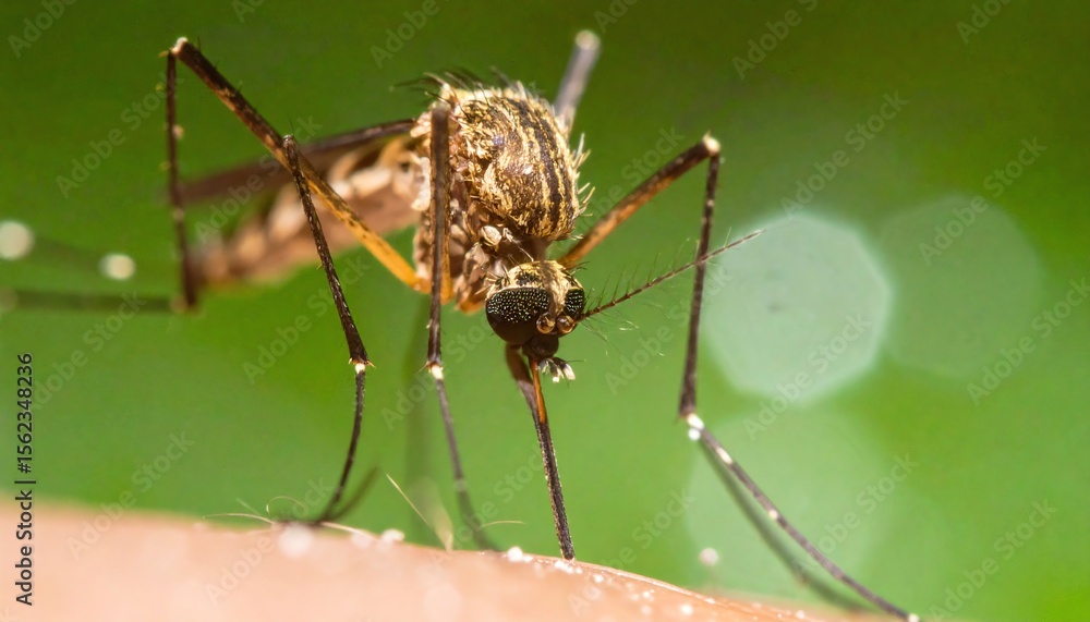 Mosquito on Human Skin: Close-up of Disease Vector Mosquito on Human Skin: Close-up of Disease Vector
