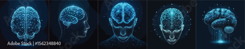 Low poly brain or Artificial intelligence concept. Symbol of Wisdom point. Abstract vector image of a human Brine.