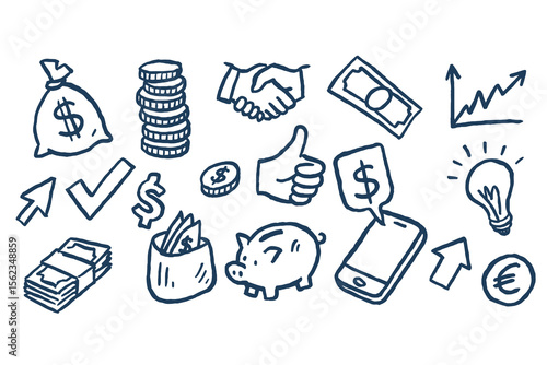 Finance icons hand drawn doodle style vector illustration

