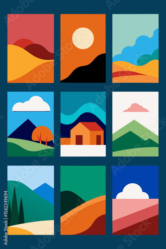 Abstract Landscape Illustrations A Collection of Minimalist Nature Scenes in Square Format