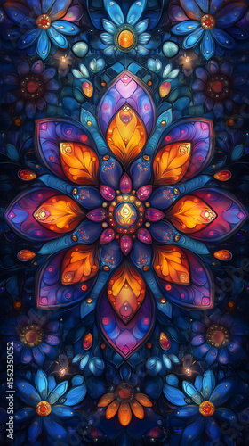 Wallpaper Mural Abstract kaleidoscope in jewel tones, symmetrical mandala pattern generative ai Torontodigital.ca