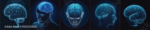 Low poly brain or Artificial intelligence concept. Symbol of Wisdom point. Abstract vector image of a human Brine.