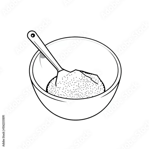A ceramic mixing bowl with flour and sugar