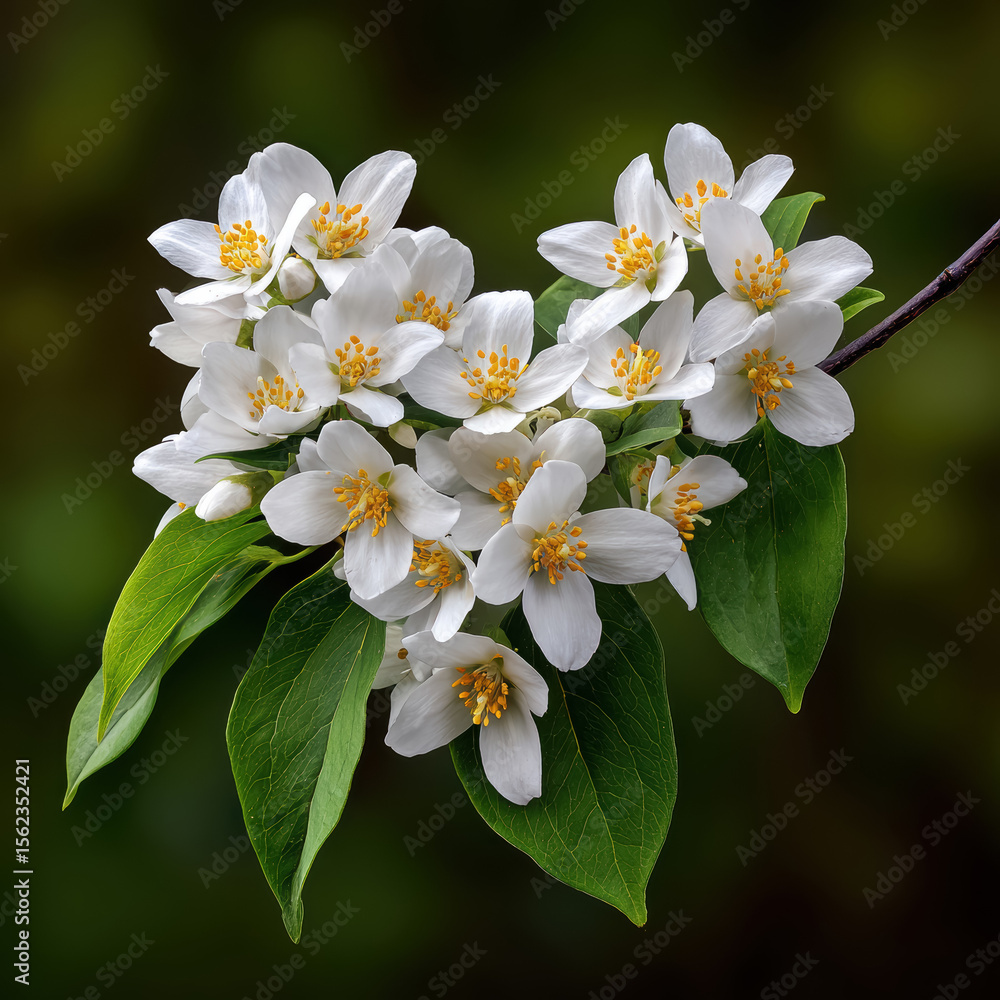 A heartshaped arrangement of delicate white jasmine flowers with yellow centers A heartshaped arrangement of delicate white jasmine flowers with yellow centers