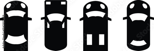 Cars icon set from above, top view isolated. Modern urban civilian vehicle. View from bird's eye. Realistic design. Flat style vector. traffic, automobile transportation. Transport service concept.
