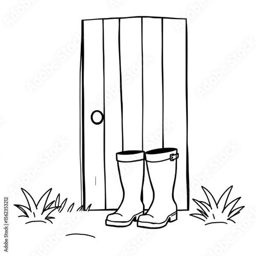 A pair of wellies by a garden door